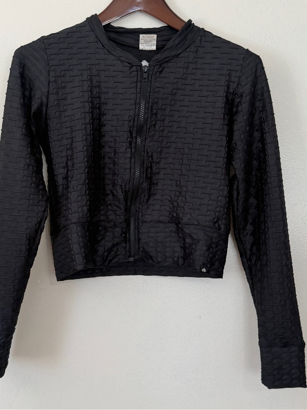 Booty by Brabants Black Textured Cropped Zip-Up long sleeve